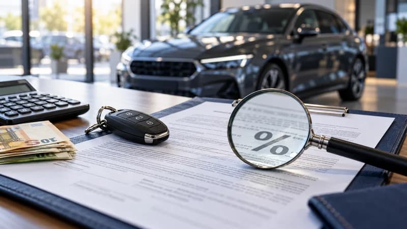 Contratto di finanziamento auto, chiavi e lente sul tasso d’interesse